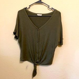 Olive Green Button Down Tie Front Shirt